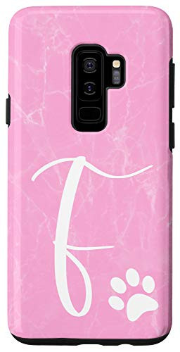 Galaxy S9 Plus  Pink Paw Print Phone Case with Letter F_Initial Monogrammed Case