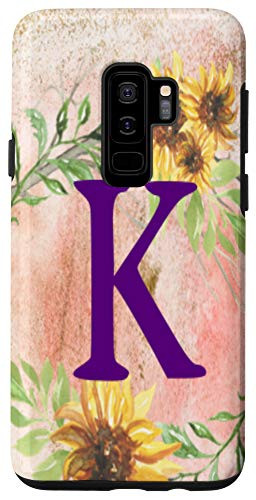Galaxy S9 Plus  Watercolor Flower Monogram Letter K Blush Background Case