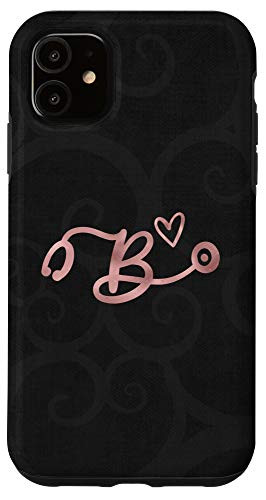 iPhone 11 Cute Letter B Initial Monogram Nurse Pink Stethoscope Case