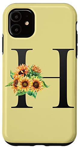 iPhone 11 Floral Capital Sunflowers Monogram H Alphabet Initial Letter Case