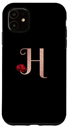 iPhone 11 Letter H rose pink monogram phone case_ initial H black Case