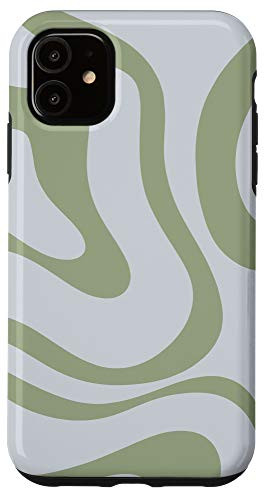 iPhone 11 Liquid Swirl Retro Abstract Pattern Sage Green Light Gray Case
