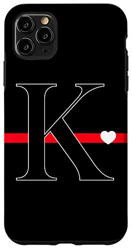 iPhone 11 Pro Max Black Red Thin Line Monogram Letter K Initial Heart Case