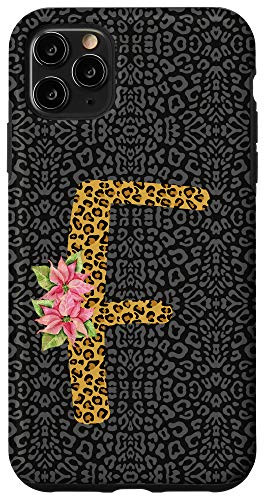iPhone 11 Pro Max Cute Letter F Leopard Cheetah Animal With Sunflowers Pattern Case