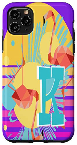iPhone 11 Pro Max Pink Flamingos Gradient Sunset Tropical Monogram Letter K Case