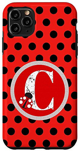 iPhone 11 Pro Max Polka Dots Ladybug Monogram Name Initial Letter C Case
