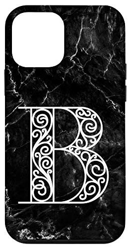 iPhone 12 mini First Last Name Initial Letter B on White Black Design Case