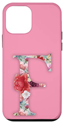 iPhone 12 mini Floral Monogram Initial Capital Letter F on Pink Background Case
