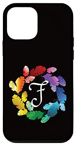 iPhone 12 mini Initial F Monogram _ Rainbow Parrot Bird Feather Wreath Case
