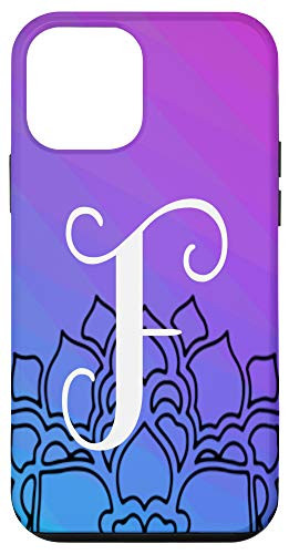 iPhone 12 mini Letter F Monogram With Black Mandala Blue Purple Gradient Case