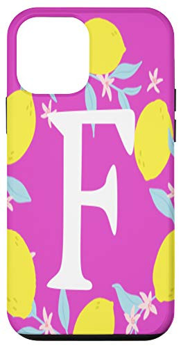 iPhone 12 mini Letter F Monogram Yellow Lemon Bright Pink Background Wreath Case