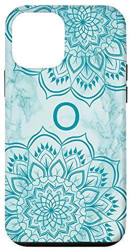 iPhone 12 mini Letter O Initial Monogram Mandala_Marble Print Teal Blue Case