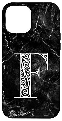 iPhone 12 Pro Max First Last Name Initial Letter F on White Black Design Case