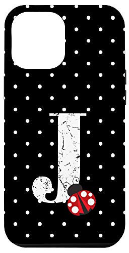 iPhone 12 Pro Max Ladybug Black White Polka Dots Monogram Initial Letter J Case