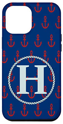 iPhone 12 Pro Max Name Initial Letter H Monogram Red Anchor Graphic Pattern Case