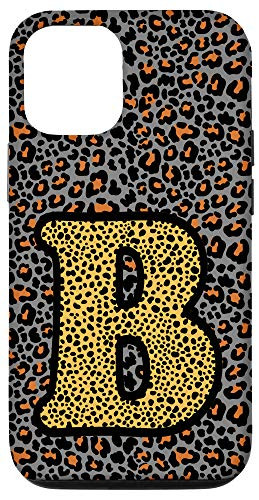 iPhone 12 12 Pro Cool Letter B Initial Name Leopard Cheetah Pattern Print Case