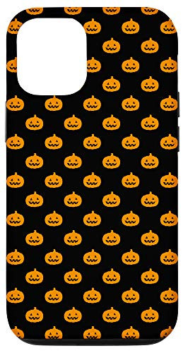 iPhone 12 12 Pro Halloween Jack_o_lantern Pumpkin Pattern Sm Orange on Black Case