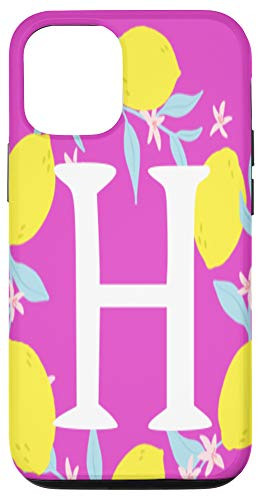 iPhone 12 12 Pro Letter H Monogram Yellow Lemon Bright Pink Background Wreath Case