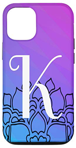 iPhone 12 12 Pro Letter K Monogram With Black Mandala Blue Purple Gradient Case