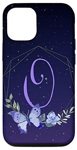 iPhone 12 12 Pro O Initial Purple Lavender Butterfly Flowers Floral Galaxy Case