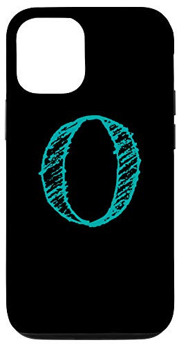 iPhone 12 12 Pro Teal  and  Black Letter O Initial Monogram Hatched Shaded Font Case
