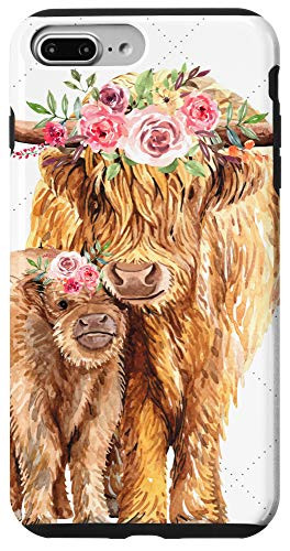 iPhone 7 Plus 8 Plus Cute Highland Cow _ Scottish Mountain Cow Watercolor Case