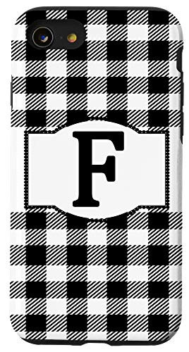 iPhone SE _2020_   7   8 Black and White Buffalo Plaid Monogram Letter F Initial Gift Case