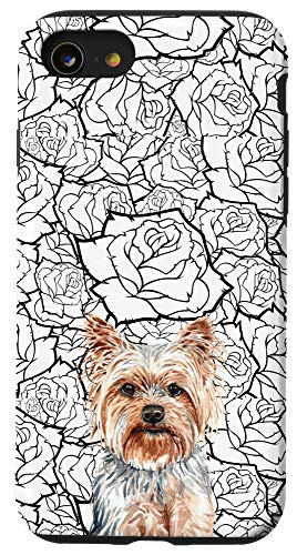 iPhone SE _2020_   7   8 Yorkshire Terrier Yorkie Dog Black White Rose Floral Pattern Case