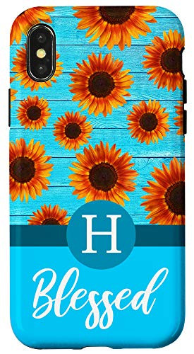 iPhone X XS Letter H Initial Monogram Sunflowers_Blessed Inspirational Case