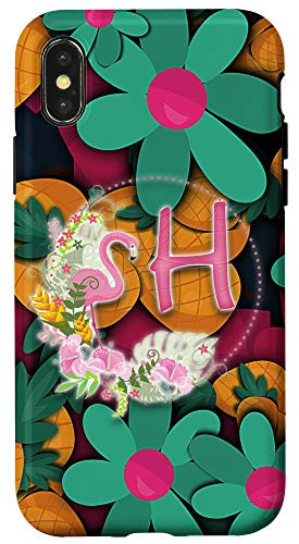 iPhone X XS Tropical Pattern Letter H Flamingo Monogram Case