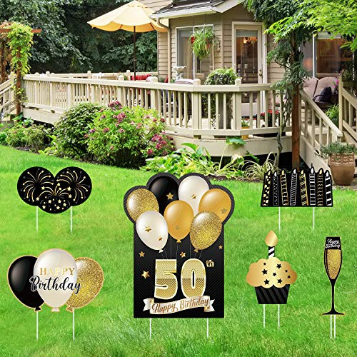KUUQA 6Pcs 50th Happy Birthday Yard Sign with Stakes_ Birthday Lawn Sign Birthday Outdoor Yard Sign Gold Happy Birthday Party Decorations KUUQA 6Pcs 50th Happy Birthday Yard Sign with Stakes_ Birthday Lawn Sign Birthday Outdoor Yard Sign Gold Happy Birthday Party Decorations