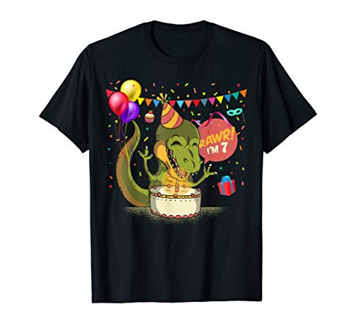 Rawr I'm 7 Dinosaur 7th Birthday Boy Girl 7 Years Old Dino T_Shirt