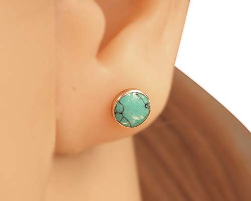 Sterling Silver 8mm Round Reconstructed Turquoise Gemstone Stud Earrings_ Handmade Circle Studs Classic Design