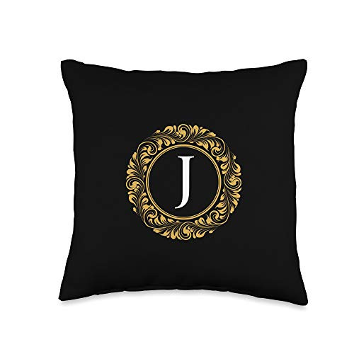 Monogram Letter Initial Designs Gifts Black Decorative Ornamental Monogram Letter J Initial Gift Throw Pillow_ 16x16_ Multicolor