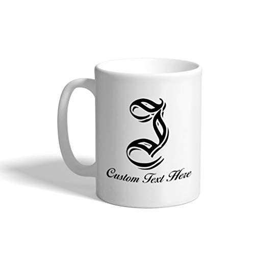 Custom Ceramic Coffee Mug 11 Ounces inch J inch  Embossed Initial Monogram Letter J White Tea Cup Personalized Text Here
