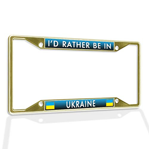 Fastasticdeals Metal Insert License Plate Frame I'd Rather Be in Ukraine Weatherproof Car Accessories Gold 4 Holes Solid Insert