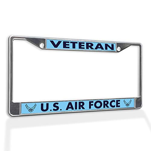 Fastasticdeals Metal Insert License Plate Frame Veteran U.S. Air Force D Weatherproof Car Accessories Chrome 2 Holes Solid Insert