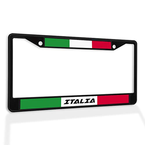 Fastasticdeals Metal Insert License Plate Frame Italia Flag Italy B Weatherproof Car Accessories Black 2 Holes Solid Insert