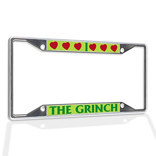 Fastasticdeals Metal Insert License Plate Frame I Love The Grinch B Weatherproof Car Accessories Chrome 4 Holes Solid Insert