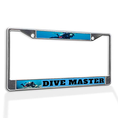 Fastasticdeals Metal Insert License Plate Frame Dive Master B Weatherproof Car Accessories Chrome 2 Holes Solid Insert