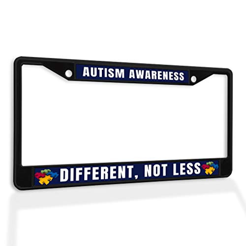 Fastasticdeals Metal Insert License Plate Frame Autism Awareness Different_ No Less B Weatherproof Car Accessories Black 2 Holes Solid Insert