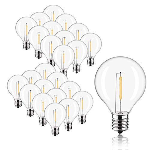 MEILUX G40 LED Light Bulbs Warm White 2700K Outdoor String Lights Vintage LED Filament Bulb 0.6W Equivalent 7W E12 Base Clear Globe Waterproof Edison LED Bulbs 25 Pack for Outdoor Patio String Lights