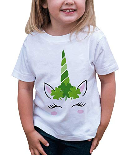 7 ate 9 Apparel Girl's St Patrick's Day Unicorn T_Shirt Youth Large White