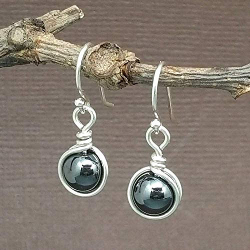 Sterling Silver Hematite Gemstone Dangle Drop Earrings