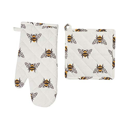 C and F Home Bumble Bee Pot Holder Oven Mitt Set Oven Mitt Set Black