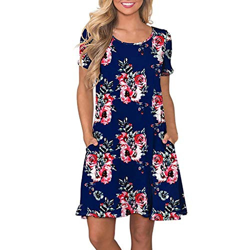 YJYdada_ Blouse Women Summer Short Sleeve Floral Printed Pockets Sundress Casual Swing Dress _L_ Blue_ YJYdada_ Blouse Women Summer Short Sleeve Floral Printed Pockets Sundress Casual Swing Dress _L_ Blue_