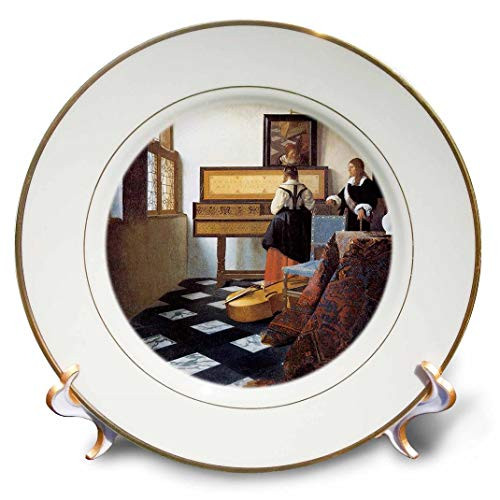 3dRose cp_175452_1 The Music Lesson, C 1662 by Johannes Vermeer, Girl at The Piano Porcelain Plate, 8"