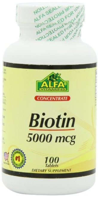 Alfa Vitamins Biotin 5000 Mcg Nutrition Supplement_ 100 Count Alfa Vitamins Biotin 5000 Mcg Nutrition Supplement_ 100 Count