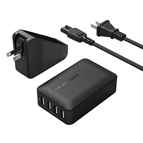 USB Charging Station, RAVPower 4-Port USB Charger 40W 8A Multi Charger, Compatible with iPhone Xs Max XR X 8 7 Plus, Ipad Pro Air Mini, Galaxy S9 S8 S7 S6 Edge, Tablet and More