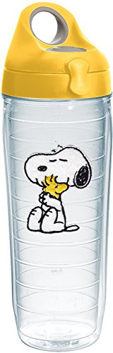 Tervis 1232564 Peanuts - Felt Tumbler with Emblem and Yellow Lid 24oz Water Bottle, Clear
